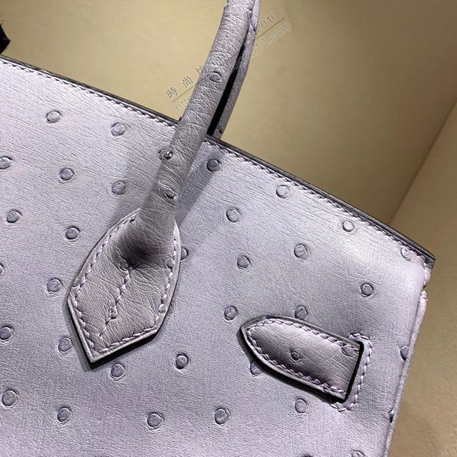 Hermes女包 愛馬仕Birkin30cm Hermes鉑金包 Ostrich鴕鳥皮 全手縫蠟線 9P Parme薰衣草紫  am1903